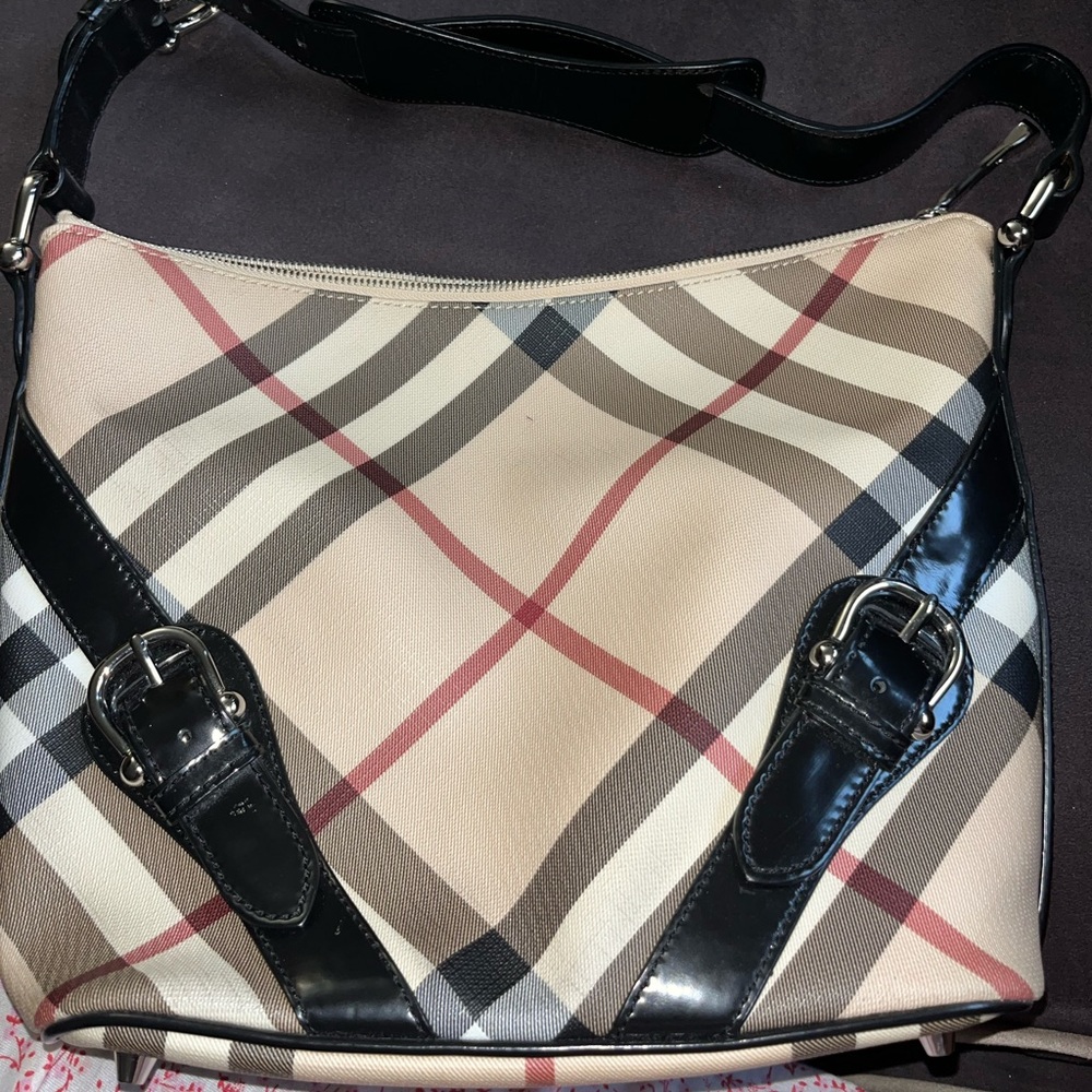 Burberry Beige and Black Check Shoulder Bag